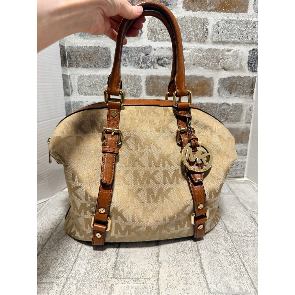 Michael Kors Ginger Signature Duffle Hand Bag Leather Straps